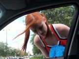 Pigtailed redhead cheerleader Eva Berger drilled by stranger