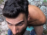 Bearded stud sucking a strangers big cock outdoor