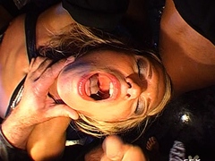 Blonde slut gives hardcore blowjob