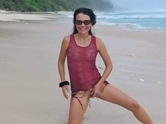Public Beach Butt Plug Insertion By A Solo Female