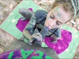 Tattooed couple anal fuck outdoors